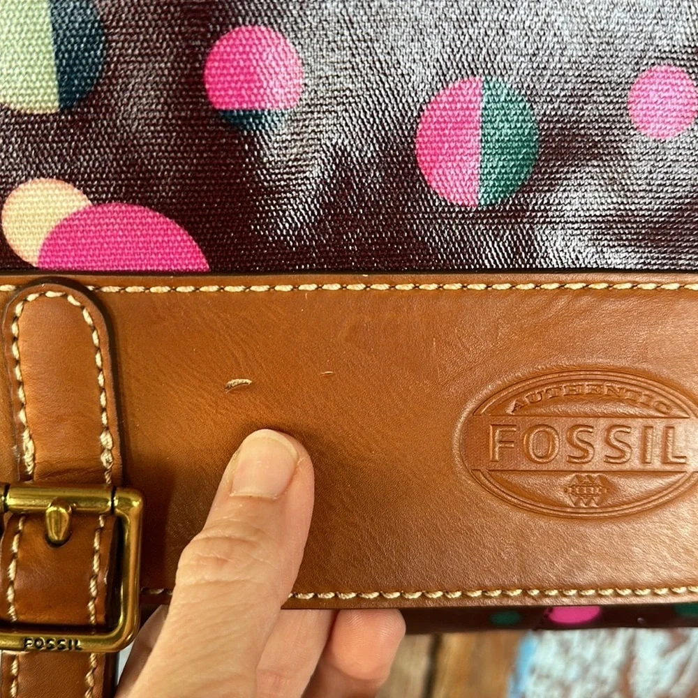 Fossil Burgundy Total Eclipse Coated Canvas Crossbody Laptop Tote Bag